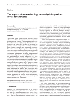 The Impacts of Nanotechnology on Catalysis by Precious Metal Nanoparticles