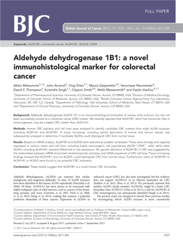 Aldehyde Dehydrogenase 1B1: a Novel Immunohistological Marker for Colorectal Cancer