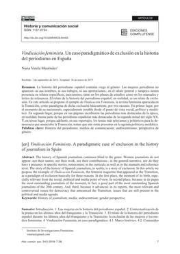 Vindicación Feminista. Un Caso Paradigmático De Exclusión En La Historia Del Periodismo En España