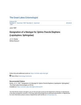 Designation of a Neotype for Sphinx Poecila Stephens (Lepidoptera: Sphingidae)