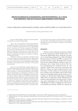 Protognathodus (Conodonta) and Its Potential As a Tool for Defining the Devonian/Carboniferous Boundary