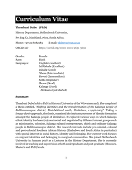 CURRICULUM VITAE- T Dube.Pdf