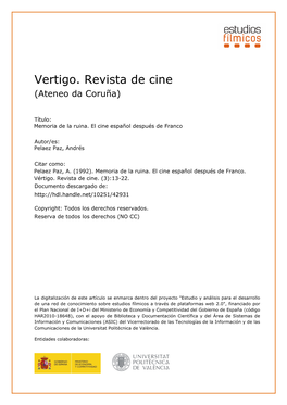 Vertigo. Revista De Cine (Ateneo Da Coruña)