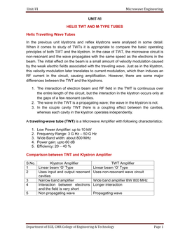 HELIX TWT and M-TYPE TUBES Helix Travelling Wave Tubes