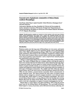 Seasonal Cycle of Planktonic Communities at Inhaca Island, Southern Mozambique