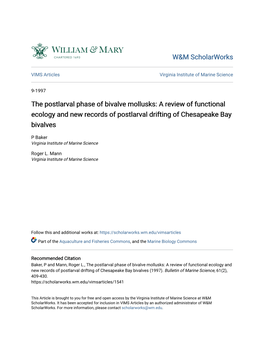 The Postlarval Phase of Bivalve Mollusks: a Review of Functional Ecology and New Records of Postlarval Drifting of Chesapeake Bay Bivalves