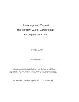 Language and People in the Southern Gulf of Carpentaria: a Comparative Study