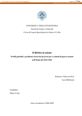 Il Diritto in Azione Profili Giuridici E Problemi Storici Dei Processi Per I Crimini Di Guerra Nazisti Nell’Italia Del 1943-1945