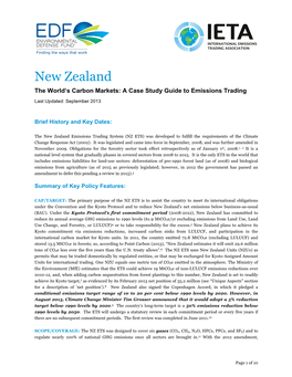 New Zealand the World’S Carbon Markets: a Case Study Guide to Emissions Trading