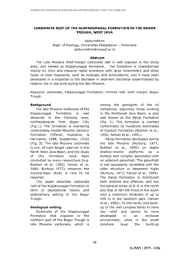 Carbonate Reef of the Klapanunggal Formation in the Bogor Trough, West Java