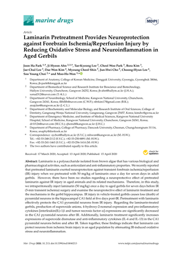 Laminarin Pretreatment Provides Neuroprotection Against Forebrain Ischemia/Reperfusion Injury by Reducing Oxidative Stress and Neuroinﬂammation in Aged Gerbils