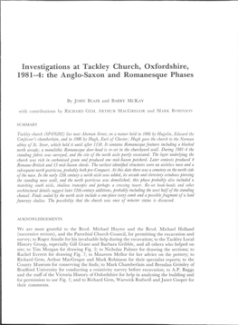 Investigations at Tackley Church, Oxfordshire, 1981-4: the Anglo-Saxon and Romanesque Phases