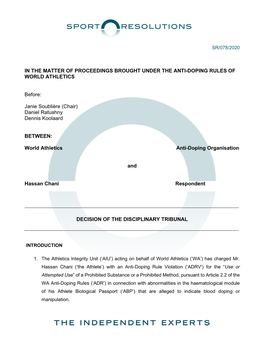 World Athletics V Hassan Chani- Decision