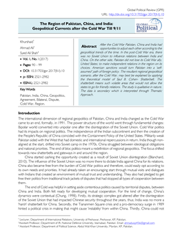 The Region of Pakistan, China, and India: Geopolitical Currents After the Cold War Till 9/11