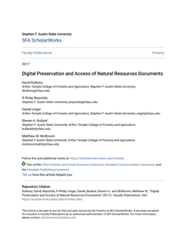 Digital Preservation and Access of Natural Resources Documents