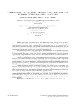 Contribution to the Cognizance of Raw Materials and Raw Material Regions of the Transcarpathian Palaeolithic