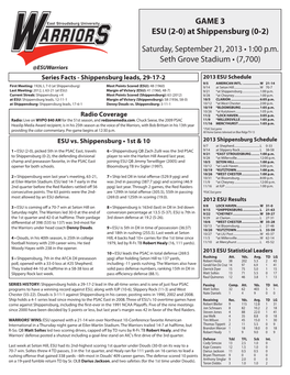 GAME NOTES ESU at a Glance Denny Douds Set the Division II Record for Games Coached in 2011 DENNY DOUDS by the NUMBERS Location