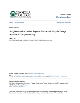 Songbook and Activities: Popular Black Music Popular Songs From