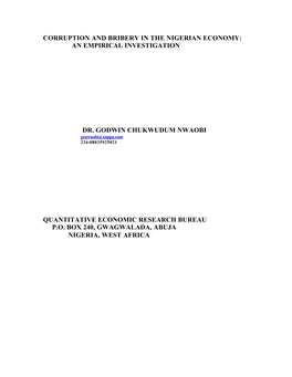 Corruption and Bribery in the Nigerian Economy: an Empirical Investigation