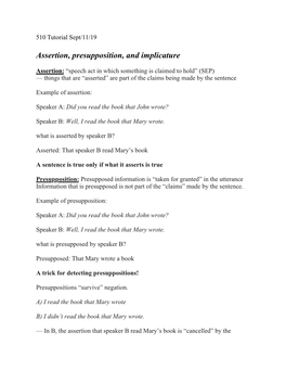 Assertion, Presupposition, and Implicature