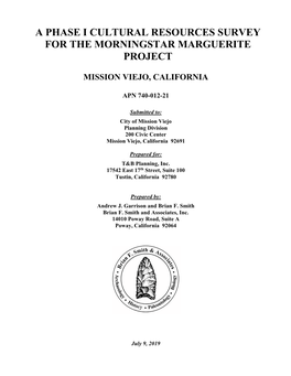 A Phase I Cultural Resources Survey for the Morningstar Marguerite Project