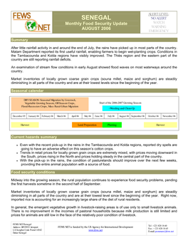 SENEGAL NO ALERT Monthly Food Security Update WATCH AUGUST 2006 WARNING EMERGENCY