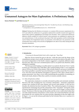 Unmanned Autogyro for Mars Exploration: a Preliminary Study