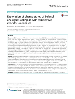 Exploration of Charge States of Balanol Analogues Acting As ATP-Competitive Inhibitors in Kinases Ari Hardianto1, Muhammad Yusuf2, Fei Liu1 and Shoba Ranganathan1*