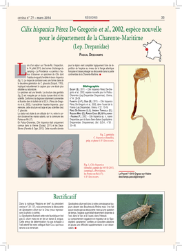 Cilix Hispanica Pérez De Gregorio Et Al., 2002, Espèce Nouvelle Pour Le Département De La Charente-Maritime (Lep