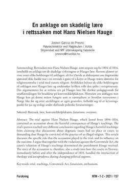 En Anklage Om Skadelig Lære I Rettssaken Mot Hans Nielsen Hauge