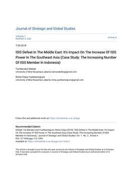 ISIS Defeat in the Middle East: It's Impact on the Increase of ISIS Power in the Southeast Asia (Case Study: the Increasing Number of ISIS Member in Indonesia)