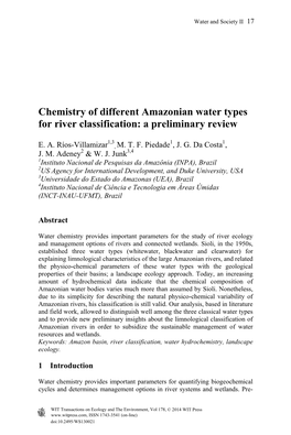 Chemistry of Different Amazonian Water Types for River Classification: a Preliminary Review