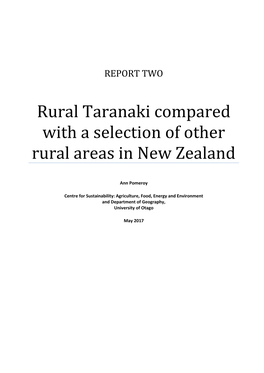Rural Taranaki Compared with a Selection of Other Rural Areas in New Zealand