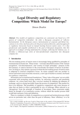 Legal Diversity and Regulatory Competition: Which Model for Europe?