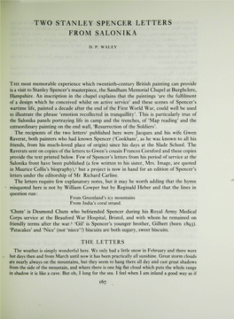 Two Stanley Spencer Letters from Salonika