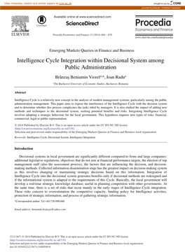 Intelligence Cycle Integration Within Decisional System Among Public Administration