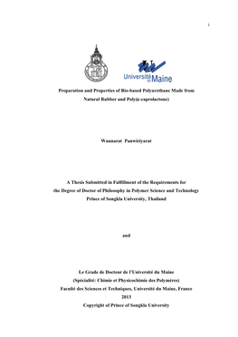 I Preparation and Properties of Bio-Based Polyurethane Made from Natural Rubber and Poly(Ε-Caprolactone)