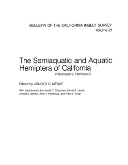 The Semiaquatic and Aquatic Hemiptera of California (Heteroptera: Hemiptera)