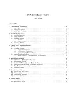 18.03 Final Exam Review