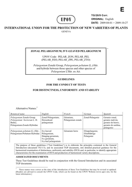 TG/28/9 Corr. ORIGINAL: English DATE: 2009-04-01 + 2009-10-27 INTERNATIONAL UNION for the PROTECTION of NEW VARIETIES of PLANTS GENEVA