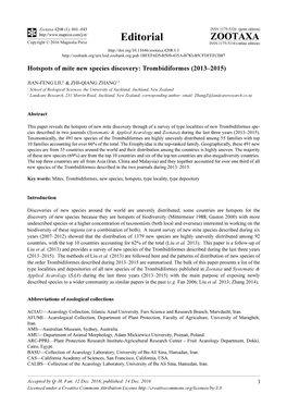 Hotspots of Mite New Species Discovery: Trombidiformes (2013–2015)