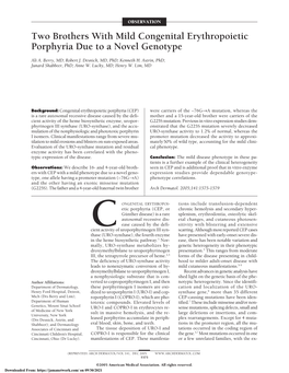 Two Brothers with Mild Congenital Erythropoietic Porphyria Due to a Novel Genotype