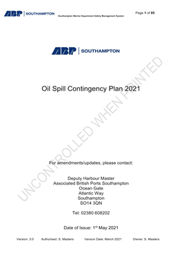 Oil Spill Contingency Plan 2021