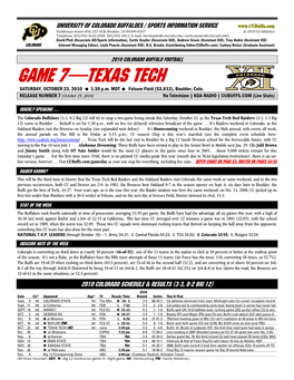 GAME 7—TEXAS TECH SATURDAY, OCTOBER 23, 2010 � 1:30 P.M