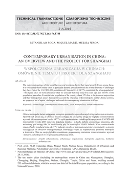 Contemporary Urbanisation in China: an Overview and the Project for Shanghai