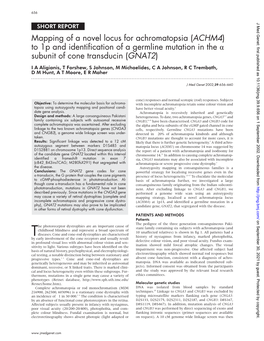 Mapping of a Novel Locus for Achromatopsia (ACHM4) to 1P and Identification of a Germline Mutation in the Α Subunit of Cone