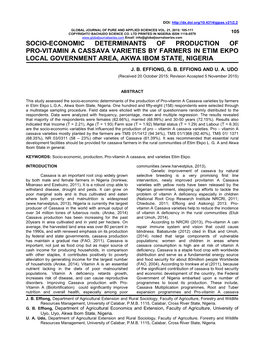 Socio-Economic Determinants of Production of Pro-Vitamin a Cassava Varieties by Farmers in Etim Ekpo Local Government Area, Akwa Ibom State, Nigeria