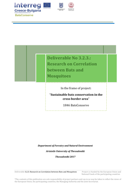 Research on Correlation Between Bats and Mosquitoes Project Co-Funded by the European Union and National Funds of the Participating Countries