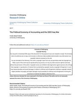 The Political Economy of Accounting and the 2003 Iraq War