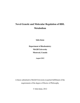 Novel Genetic and Molecular Regulation of HDL Metabolism